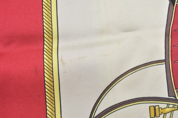 Authentic HERMES Carre 90 Scarf "LES VOITURES A TRANSFORMATION" Silk Red K7921