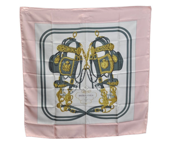 Authentic HERMES Carre 90 Scarf "BRIDES de GALA par" Silk Pink K7927