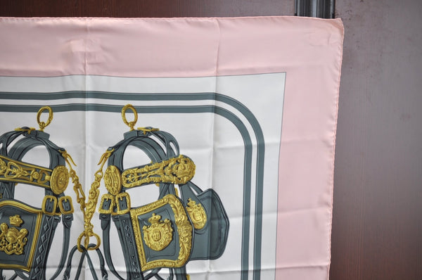 Authentic HERMES Carre 90 Scarf "BRIDES de GALA par" Silk Pink K7927