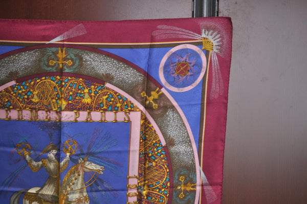 Authentic HERMES Carre 90 Scarf "FEUX D'ARTIFICE" Silk Purple K7929