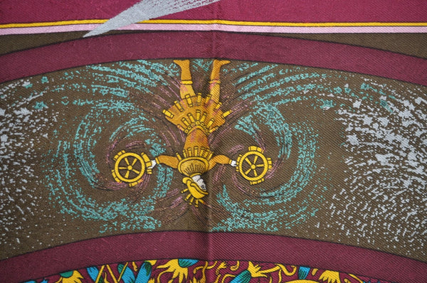 Authentic HERMES Carre 90 Scarf "FEUX D'ARTIFICE" Silk Purple K7929