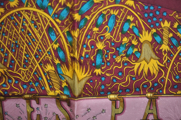 Authentic HERMES Carre 90 Scarf "FEUX D'ARTIFICE" Silk Purple K7929