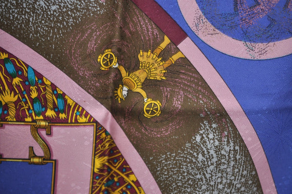 Authentic HERMES Carre 90 Scarf "FEUX D'ARTIFICE" Silk Purple K7929
