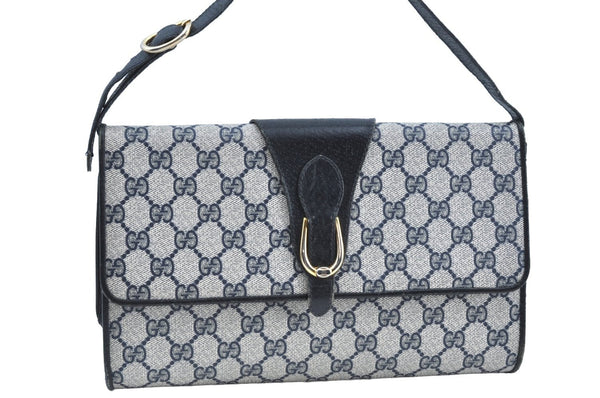 Authentic GUCCI 2Way Shoulder Clutch Hand Bag Purse GG PVC Leather Navy K7942