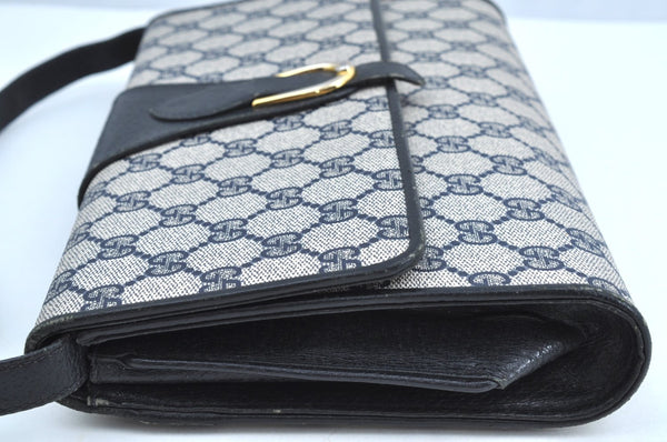 Authentic GUCCI 2Way Shoulder Clutch Hand Bag Purse GG PVC Leather Navy K7942