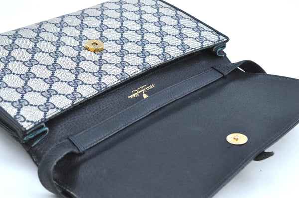 Authentic GUCCI 2Way Shoulder Clutch Hand Bag Purse GG PVC Leather Navy K7942