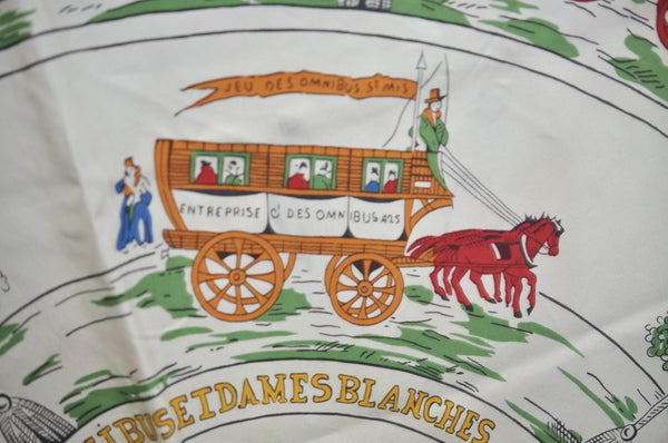 Authentic HERMES Carre 90 Scarf "JEU DES OMNIBUS ET DAMES" Silk Black K7960