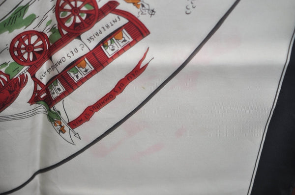 Authentic HERMES Carre 90 Scarf "JEU DES OMNIBUS ET DAMES" Silk Black K7960