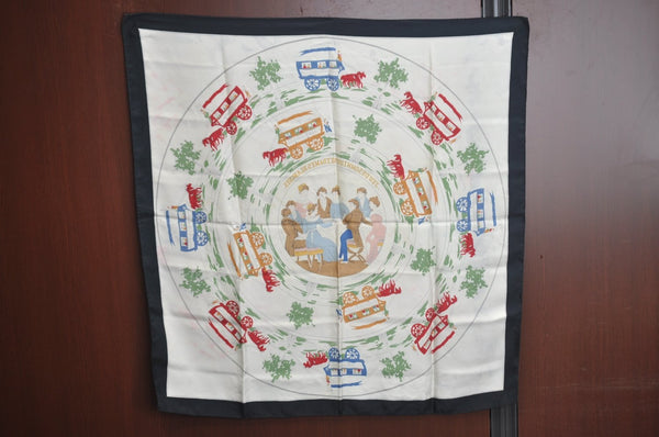 Authentic HERMES Carre 90 Scarf "JEU DES OMNIBUS ET DAMES" Silk Black K7960