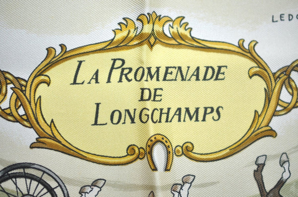 Authentic HERMES Carre 90 Scarf "LA PROMENADE DE LONGCHAMPS" Silk Red K7962