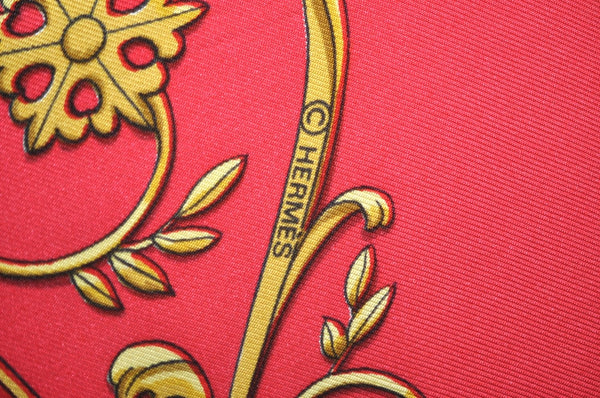 Authentic HERMES Carre 90 Scarf "LA PROMENADE DE LONGCHAMPS" Silk Red K7962