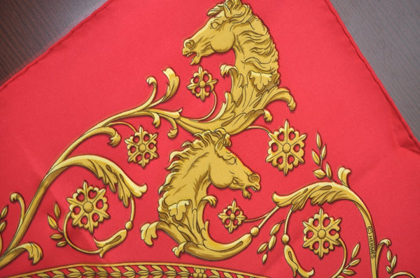 Authentic HERMES Carre 90 Scarf "LA PROMENADE DE LONGCHAMPS" Silk Red K7962