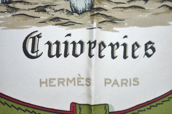 Authentic HERMES Carre 90 Scarf "Cuivreries" Silk Bordeaux Red K7963