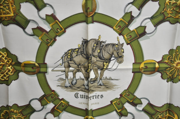 Authentic HERMES Carre 90 Scarf "Cuivreries" Silk Bordeaux Red K7963