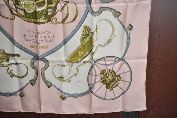 Authentic HERMES Carre 90 Scarf "SPRINGS " Silk Pink K7966