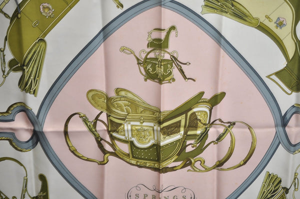Authentic HERMES Carre 90 Scarf "SPRINGS " Silk Pink K7966