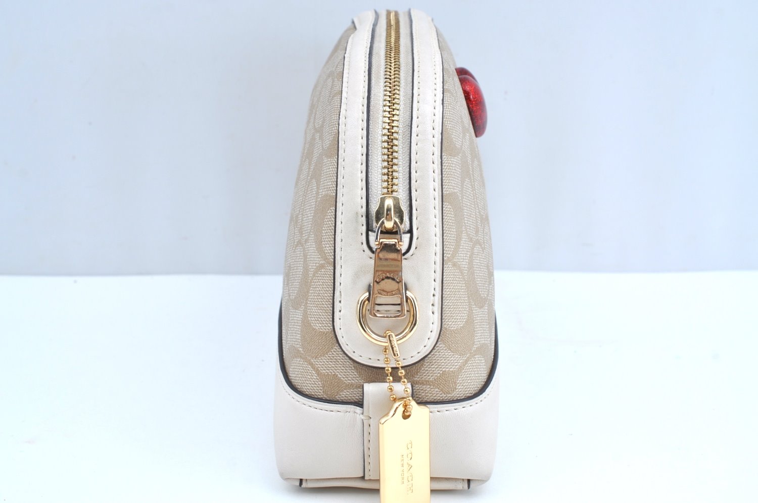 Authentic COACH Signature Shoulder Cross Body Bag PVC Leather 91012 Beige K8013