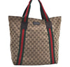 Authentic GUCCI Web Sherry Line Tote Bag GG Canvas Leather 189669 Brown K8051