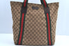 Authentic GUCCI Web Sherry Line Tote Bag GG Canvas Leather 189669 Brown K8051