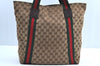 Authentic GUCCI Web Sherry Line Tote Bag GG Canvas Leather 189669 Brown K8051