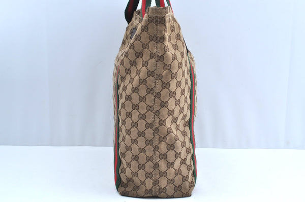 Authentic GUCCI Web Sherry Line Tote Bag GG Canvas Leather 189669 Brown K8051