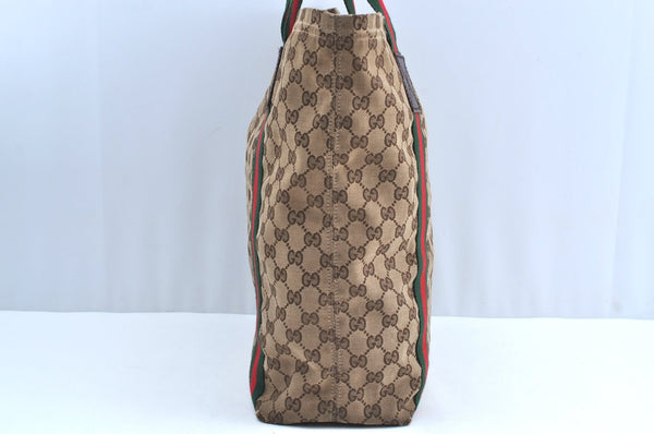 Authentic GUCCI Web Sherry Line Tote Bag GG Canvas Leather 189669 Brown K8051