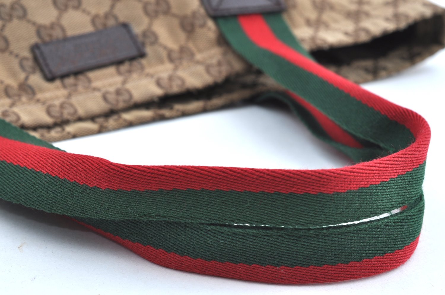 Authentic GUCCI Web Sherry Line Tote Bag GG Canvas Leather 189669 Brown K8051