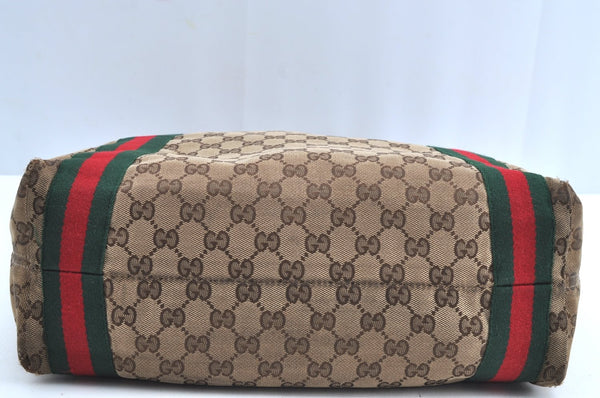 Authentic GUCCI Web Sherry Line Tote Bag GG Canvas Leather 189669 Brown K8051