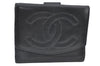 Authentic CHANEL Lamb Skin Vintage CC Logo Bifold Wallet Purse Black K8065