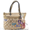 Authentic COACH Op Art Shoulder Tote Bag Canvas Leather 15307 Beige K8071