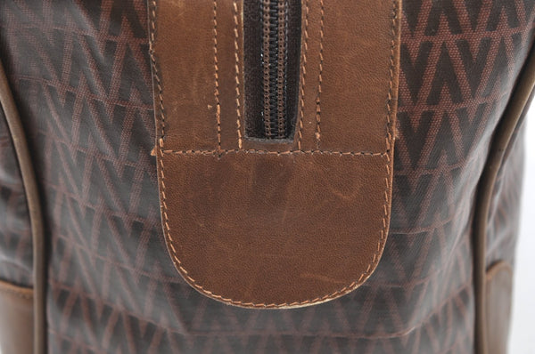 Authentic MARIO VALENTINO V Logo Hand Boston Bag PVC Leather Brown K8079