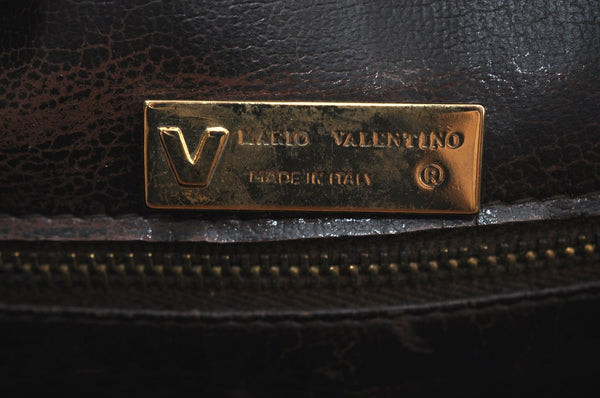 Authentic MARIO VALENTINO V Logo Hand Boston Bag PVC Leather Brown K8079