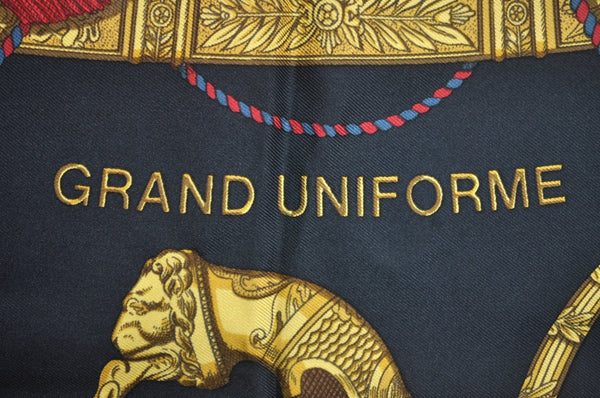 Authentic HERMES Carre 90 Scarf "GRAND UNIFFORME" Silk Black Paper Bag K8110