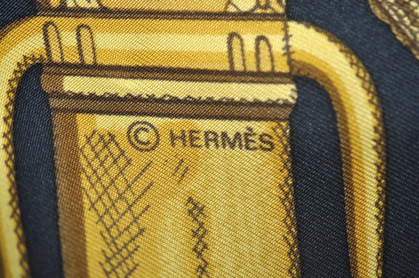 Authentic HERMES Carre 90 Scarf "GRAND UNIFFORME" Silk Black Paper Bag K8110