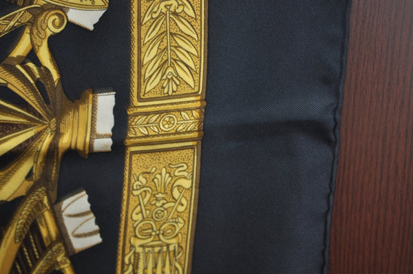 Authentic HERMES Carre 90 Scarf "GRAND UNIFFORME" Silk Black Paper Bag K8110