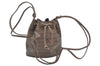 Authentic MARIO VALENTINO V Logo Shoulder Drawstring Bag PVC Leather Brown K8129
