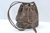 Authentic MARIO VALENTINO V Logo Shoulder Drawstring Bag PVC Leather Brown K8129