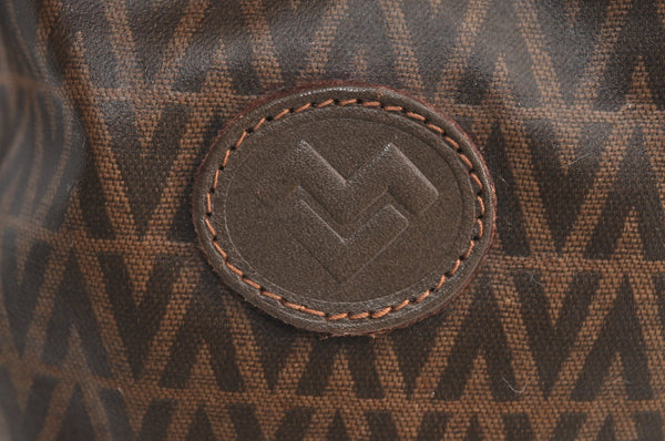 Authentic MARIO VALENTINO V Logo Shoulder Drawstring Bag PVC Leather Brown K8129