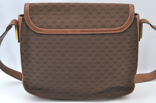 Authentic GUCCI Micro GG Canvas Leather Shoulder Cross Body Bag Brown K8155