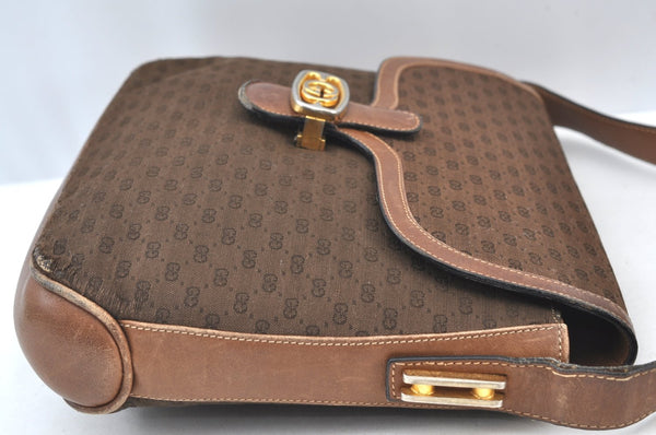 Authentic GUCCI Micro GG Canvas Leather Shoulder Cross Body Bag Brown K8155