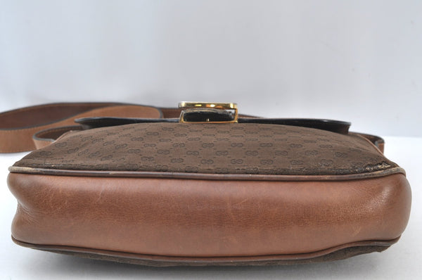 Authentic GUCCI Micro GG Canvas Leather Shoulder Cross Body Bag Brown K8155