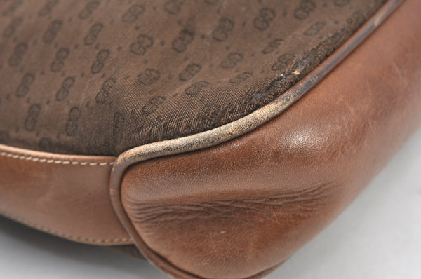 Authentic GUCCI Micro GG Canvas Leather Shoulder Cross Body Bag Brown K8155