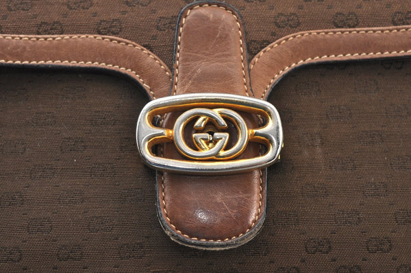 Authentic GUCCI Micro GG Canvas Leather Shoulder Cross Body Bag Brown K8155