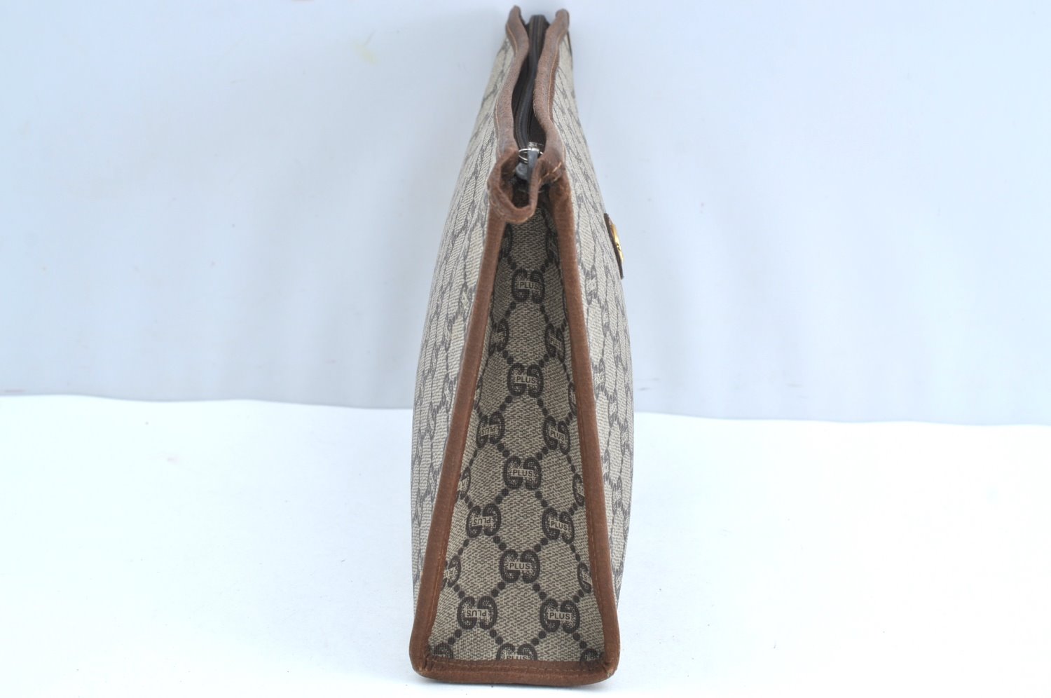 Authentic GUCCI GG Plus Vintage Clutch Hand Bag Purse PVC Leather Brown K8173