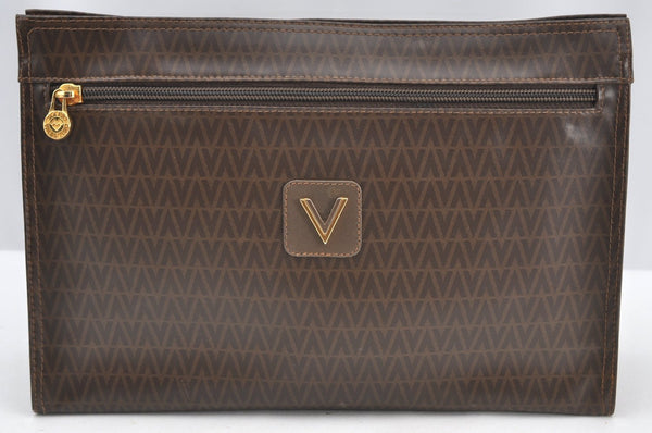 Authentic MARIO VALENTINO V Logo Clutch Hand Bag Purse PVC Leather Brown K8177