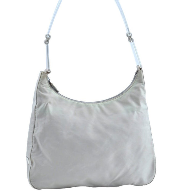 Authentic PRADA Nylon Tessuto Shoulder Bag Purse White K8178