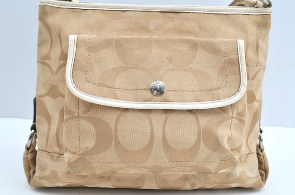 Authentic COACH Signature Shoulder Cross Bag Canvas Leather F16558 Beige K8179