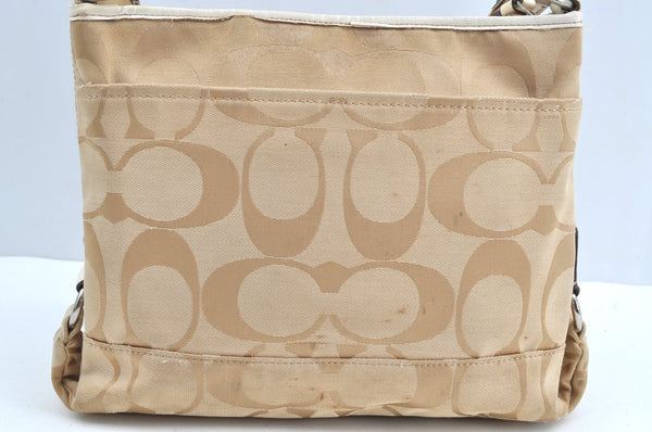 Authentic COACH Signature Shoulder Cross Bag Canvas Leather F16558 Beige K8179