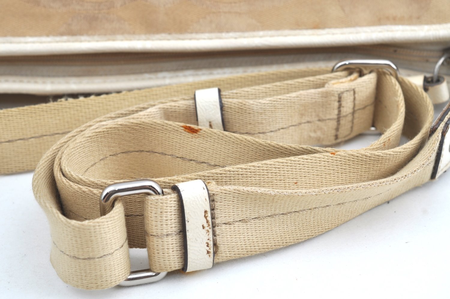 Authentic COACH Signature Shoulder Cross Bag Canvas Leather F16558 Beige K8179