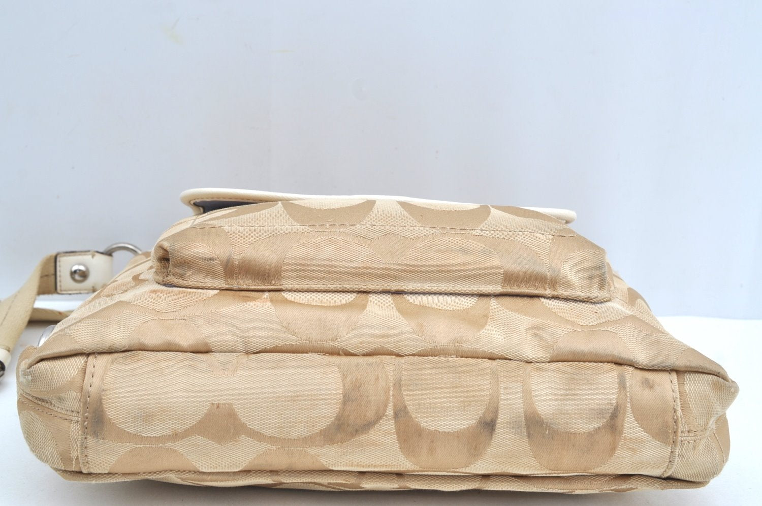Authentic COACH Signature Shoulder Cross Bag Canvas Leather F16558 Beige K8179